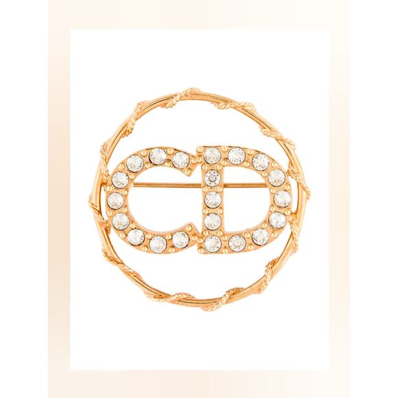 Dior Jewelry - Christian Dior Gold-tone Crystal CD Logo Round Brooch